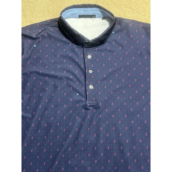 Greyson Polo Shirt Men Size 2XL‎ Navy Red Rose Floral All Over Print Performance - Picture 2 of 11
